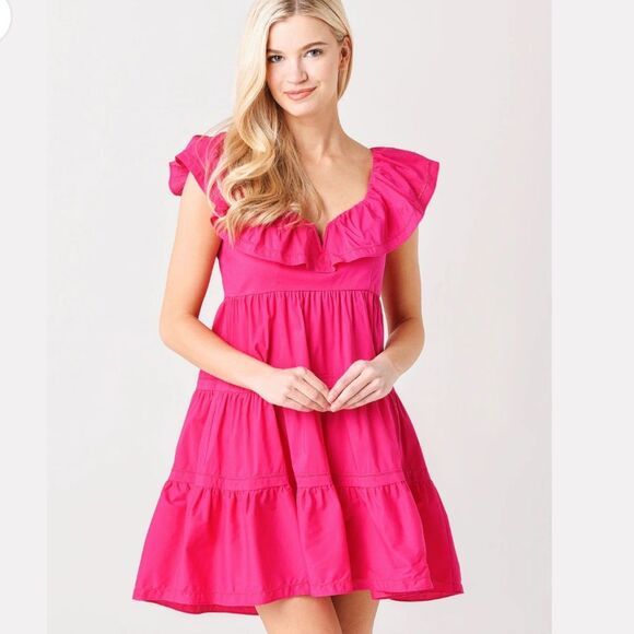 Saylor NYC Karalyn Pink Mini Dress Ruffle Bow Back Size Large - Picture 1 of 12